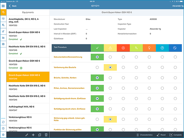 Checklists from SAP PM/CS on a mobile device (running SAM Smart Asset Management)