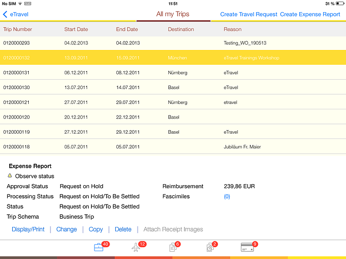 SAP Expense Report on iPad