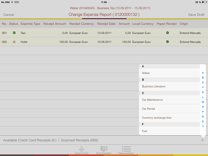 SAP Add Receipts on iPad