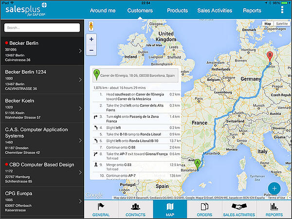 Mobile sales for SAP ERP offline - display customer on a map, including navigation